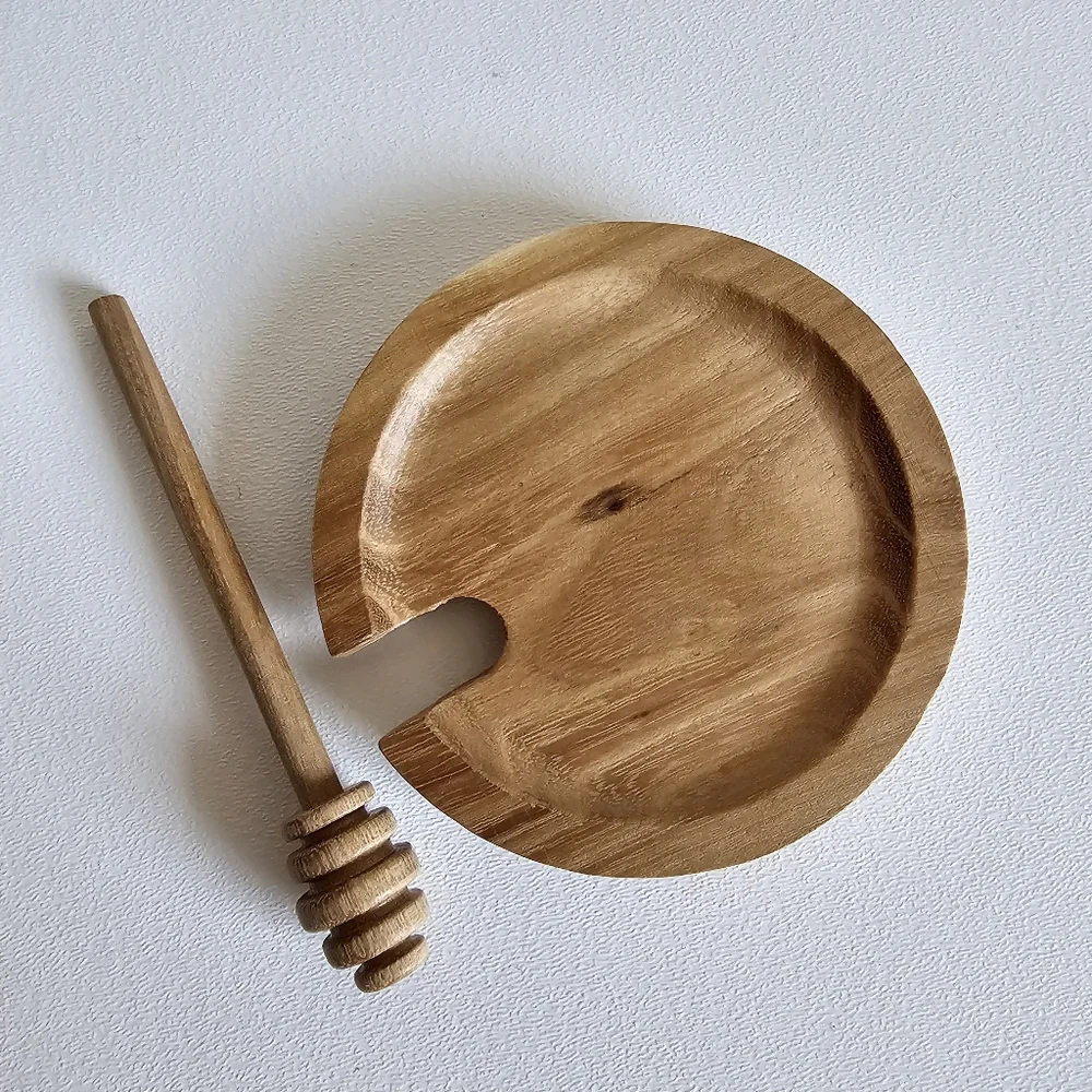 Heart & Hand With Magnolia Stonewear White Honey Jar Acacia Wooden Dipper & Lid